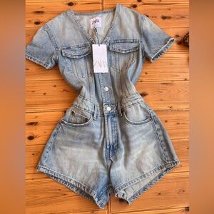 Zara Faded Blue Denim Playsuit
